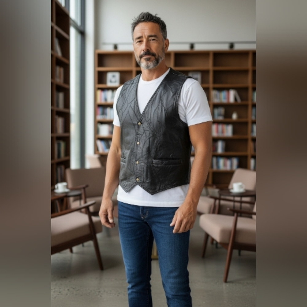 Duke Haband Black Leather Men's Vest XL